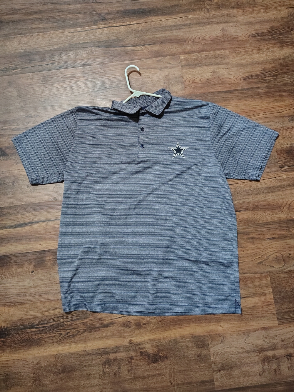 Men's Short-Sleeve Striped Polo with Star Chest Logo - Gray/Navy
